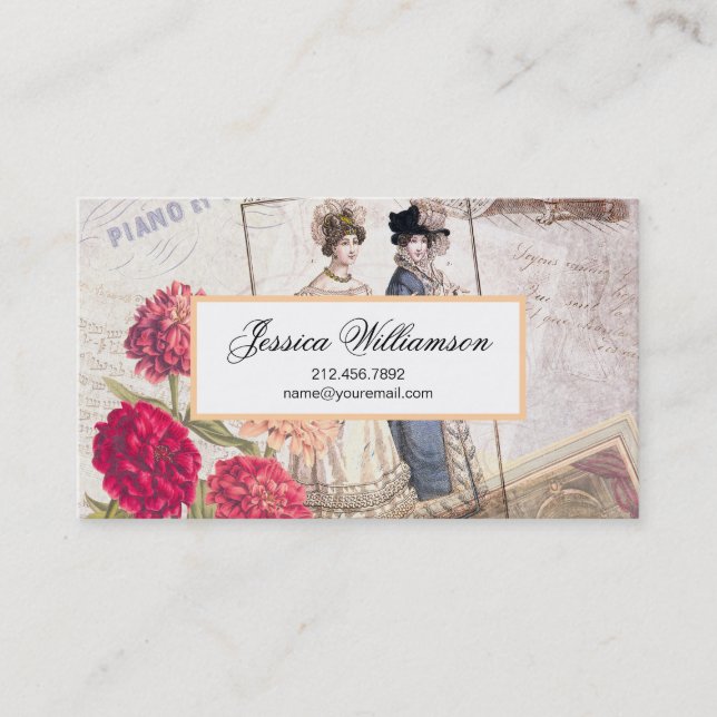 Tarjeta De Visita Collage elegante de las Ephemeras de la moda del (Anverso)