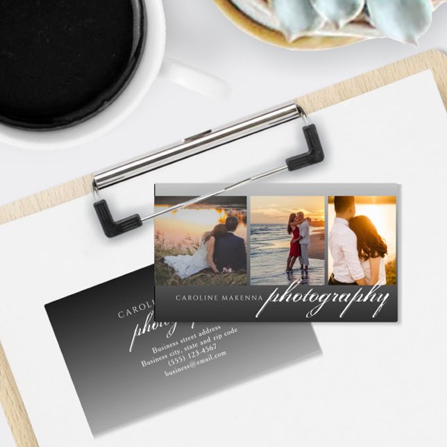 Tarjeta De Visita Collage Fotografía Ombre Negro 3-fotos (Subido por el creador)