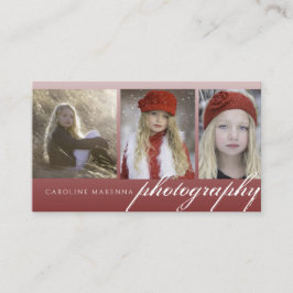 Tarjeta De Visita Collage Fotografía Ombre Rojo de 3 fotos
