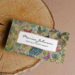 Tarjeta De Visita Collage rosado azulverde de marfil del pavo real