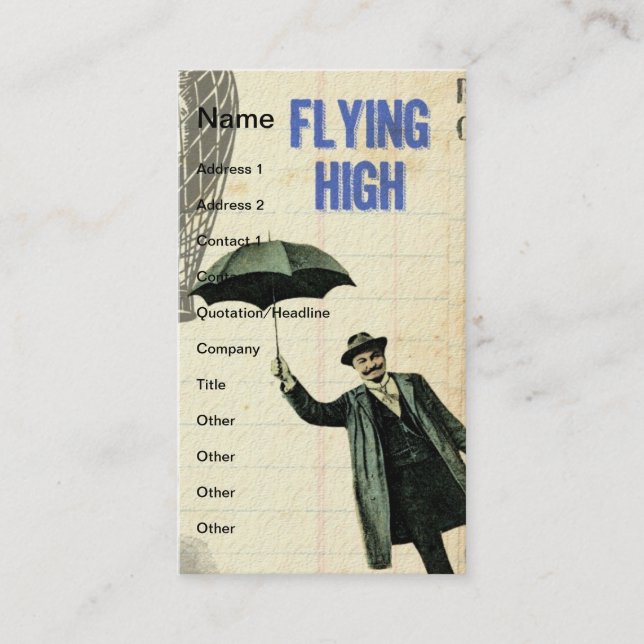Tarjeta De Visita Collage Steampunk Volando Alto (Anverso)