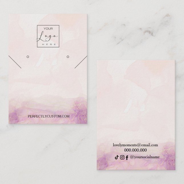 Tarjeta De Visita Collar de flores rosadas Peony Pantalla de aretes  (Anverso / Reverso)