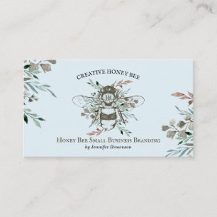 Tarjeta De Visita Colmena de abeja melífera floral rústico azul