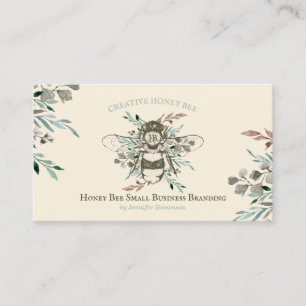 Tarjeta De Visita Colmena de Abejas Melíferas Floral Rústico Marfil