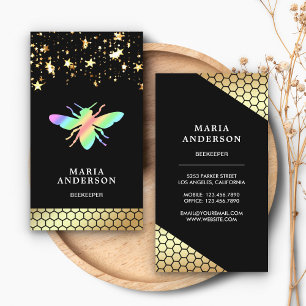 Tarjeta De Visita Colmena de confeti dorado Arcoíris Abeja Apicultor