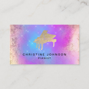 Tarjeta De Visita color azul morado acuarela splash piano logo