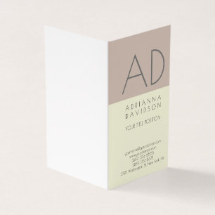 Tarjeta De Visita Color beige moda Monograma vertical Minimalista