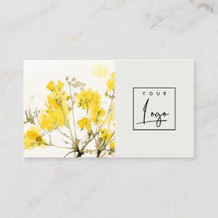Tarjeta De Visita Color de agua amarillo Flor silvestre Boho Logo Fl