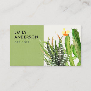 TARJETA DE VISITA COLOR DE AGUA FLORAL DEL JARDÍN DE CACTO DESIERTO