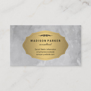 Tarjeta De Visita Color de agua gris Pincel Elegante Faux Gold Label