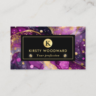 Tarjeta De Visita Color de agua morado y Purpurina de oro Tinta de a
