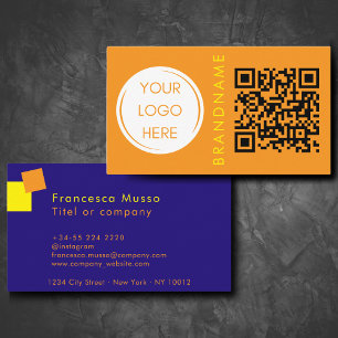 Tarjeta De Visita Color de contraste vibrante, logotipo y código QR 