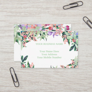 Tarjeta De Visita Color del agua floral rosa y verde oliva