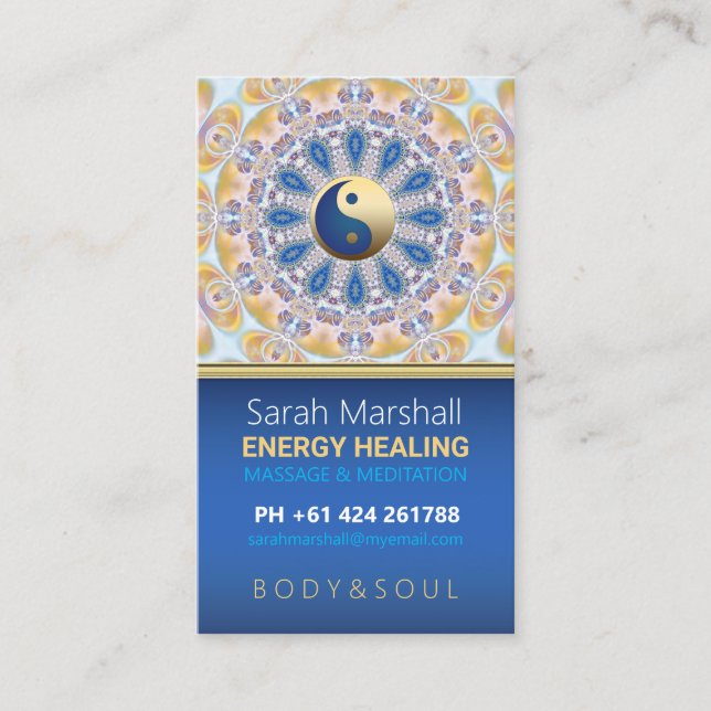 Tarjeta de visita Color Energy Healing Blue Yellow (Anverso)