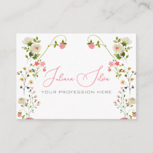 Tarjeta De Visita Color estético floral rosado beige con QR