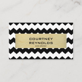 Tarjeta De Visita Color negro retro patrón de cheurón blanco amarill