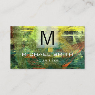 Tarjeta De Visita Color retro Monograma de grano de madera moderna #