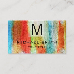 Tarjeta De Visita Color retro Monograma de grano de madera moderno #