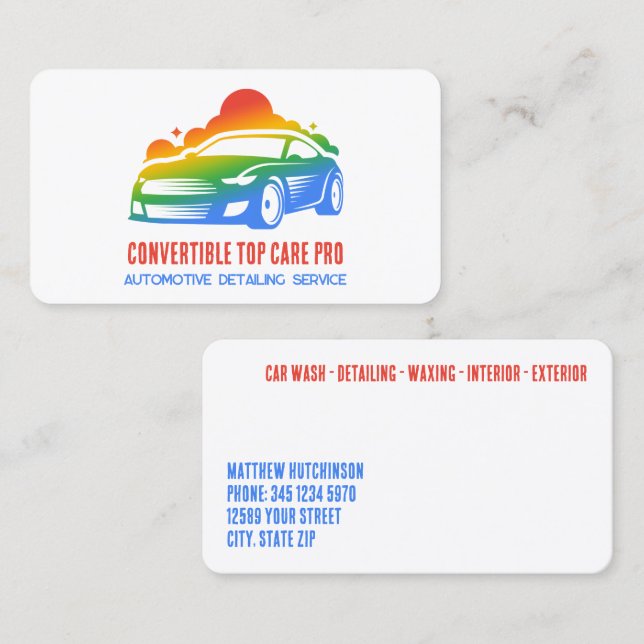 Tarjeta De Visita Colorante de detalles del coche (Anverso / Reverso)