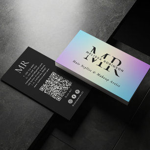 Tarjeta De Visita Colores Brillantes Gradiente Ombre Monograma y Cód
