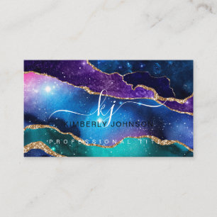 Tarjeta De Visita Colores cósmicos Faux Gold Purpurina Agate Profesi