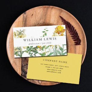 Tarjeta De Visita Colores de agua amarillos Floral y verde profesion