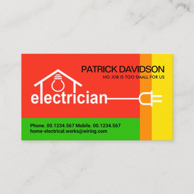 Tarjeta De Visita Colores impactantes Electrician Home Wiring (Anverso)