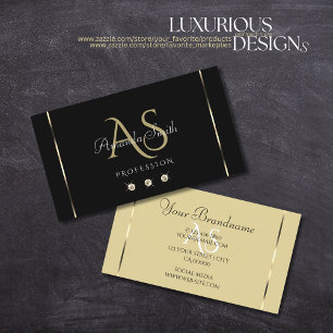 Tarjeta De Visita Colores negro y beige con diamantes y monograma