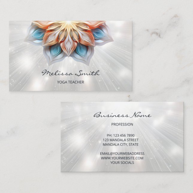 Tarjeta De Visita Colores Pastel brillantes Mandala (Anverso / Reverso)