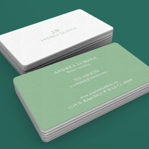 Tarjeta De Visita Colores reversibles minimalistas verde salvia y bl