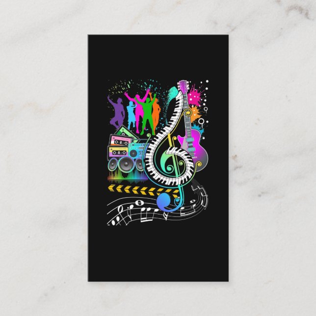 Tarjeta De Visita Colorful Clef Music Note Musician Pianist (Anverso)