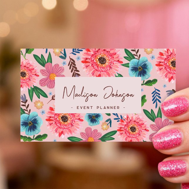 Tarjeta De Visita Colorful Floral Professional Event Planner (Colorful Floral Professional Event Planner Business Card)