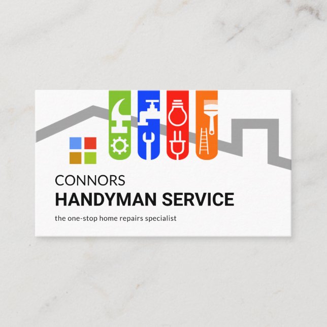 Tarjeta De Visita Colorful Handyman Tools Tab On Roof (Anverso)