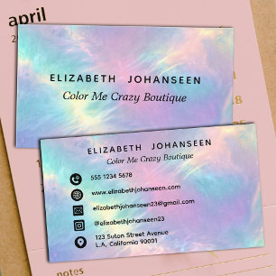 Tarjeta De Visita Colorida acuarela Faux Holographic Opal Stone
