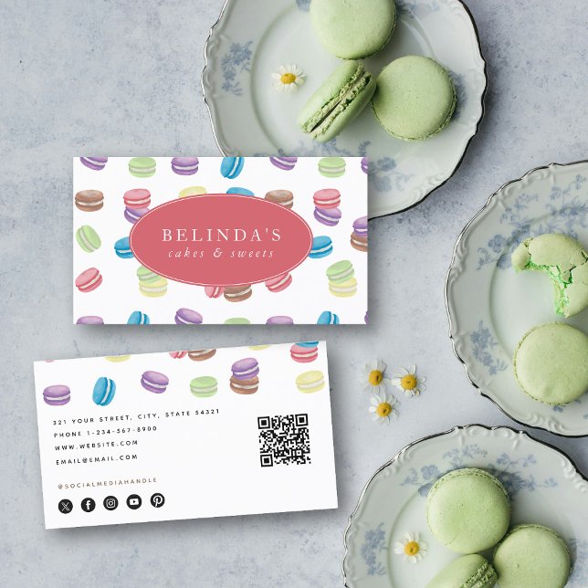 Tarjeta De Visita Colorida acuarela Pastel Macarons Pastry Chef (Colorful Pastel Watercolor Macarons Pastry Chef Business Card)