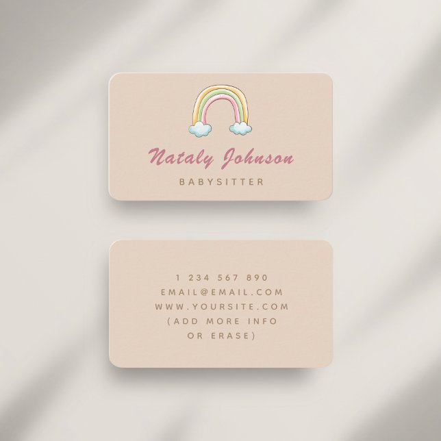 Tarjeta De Visita Colorida acuarela Rainbow Babysitter Nanny Cream (Subido por el creador)