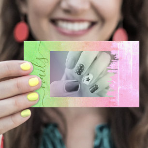 Tarjeta De Visita Colorida acuarela Rainbow Nails Photo Template