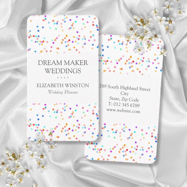 Tarjeta De Visita Colorida Confetti Moderno y Elegante Boda (Colorful Confetti Modern Elegant Wedding Business Card)