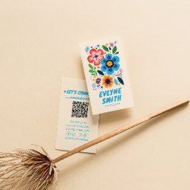 Tarjeta De Visita Colorida mano de código QR dibujada con floral ret