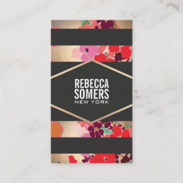 Tarjeta De Visita Colorida maquillaje floral y bella franja negra