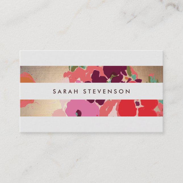 Tarjeta De Visita Colorida Moda y Belleza con rayas de oro floral (Anverso)