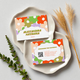 Tarjeta De Visita Colorida ropa hecha a mano con flores Y2K