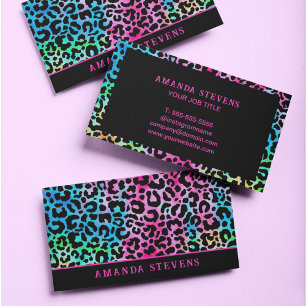 Tarjeta De Visita Colorida y elegante Leopardo Textura Neon Feminine