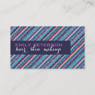 Tarjeta De Visita Coloridas franjas retro patrón Purpurina 2 tinte a
