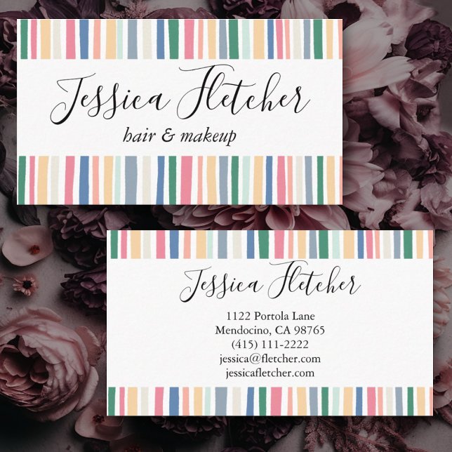 Tarjeta De Visita Coloridas franjas turbias Minimalistas elegantes (Soft pastel stripes adorn this sweet custom business card. Add your own text, change the fonts)