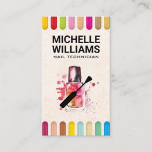 Tarjeta De Visita Coloridas uñas   Botella y pincel polaco de uñas