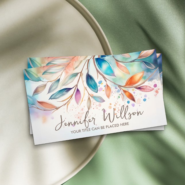 Tarjeta De Visita Colorido Abstract Watercolor Tree Art (Subido por el creador)
