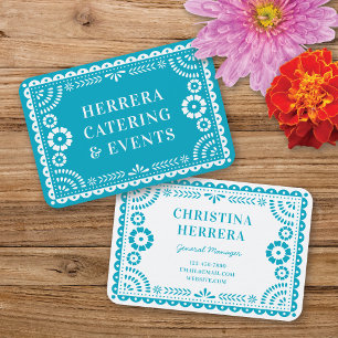 Tarjeta De Visita Colorido Aqua Papel Picado Evento Elegante