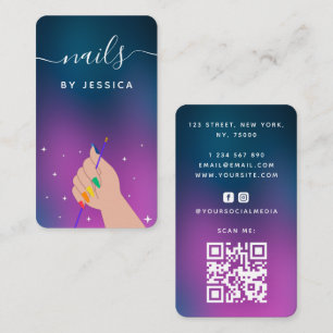 Tarjeta De Visita Colorido arcoiris LGBTQ Nails QR Código Medios Soc