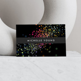 Tarjeta De Visita Colorido bokeh de Confetti en Black Modern